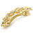 Bright Gold Tone Matt Diamante Leaf Barrette Hair Clip Grip - 80mm Across - view 7