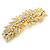 Bright Gold Tone Matt Diamante Leaf Barrette Hair Clip Grip - 80mm Across