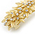 Bright Gold Tone Matt Diamante Leaf Barrette Hair Clip Grip - 80mm Across - view 4