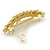 Bright Gold Tone Matt Diamante Leaf Barrette Hair Clip Grip - 80mm Across - view 5