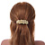 Bright Gold Tone Matt Diamante Leaf Barrette Hair Clip Grip - 80mm Across - view 2