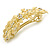 Bright Gold Tone Matt Diamante Leaf Barrette Hair Clip Grip - 90mm Across - view 7