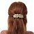 Bright Gold Tone Matt Diamante Leaf Barrette Hair Clip Grip - 90mm Across - view 2