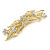 Bright Gold Tone Matt Diamante Leaves & Flowers Barrette Hair Clip Grip - 95mm Across