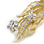 Bright Gold Tone Matt Diamante Leaves & Flowers Barrette Hair Clip Grip - 95mm Across - view 6