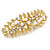 Large Bright Gold Tone Matt Diamante Faux Pearl Leaf Barrette Hair Clip Grip - 90mm Across - view 2