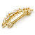 Large Bright Gold Tone Matt Diamante Faux Pearl Leaf Barrette Hair Clip Grip - 90mm Across - view 7