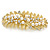 Large Bright Gold Tone Matt Diamante Faux Pearl Leaf Barrette Hair Clip Grip - 90mm Across - view 8