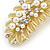 Large Bright Gold Tone Matt Diamante Faux Pearl Leaf Barrette Hair Clip Grip - 90mm Across - view 5