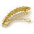 Large Bright Gold Tone Matt Diamante Faux Pearl Leaf Barrette Hair Clip Grip - 90mm Across - view 6