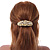 Large Bright Gold Tone Matt Diamante Faux Pearl Leaf Barrette Hair Clip Grip - 90mm Across - view 3