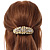 Large Bright Gold Tone Matt Diamante Faux Pearl Leaf Barrette Hair Clip Grip - 90mm Across - view 4