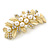 Large Matte Gold Tone Diamante Faux Pearl Floral Barrette Hair Clip Grip - 90mm Across