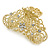 Medium Clear Crystal Floral Filigree Hair Claw In Matte Gold Tone - 70mm Across