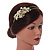Bridal/ Wedding/ Prom Matte Bright Gold Tone Clear Crystal, White Faux Pearl Floral Tiara Headband - Flex - view 2