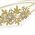 Bridal/ Wedding/ Prom Matte Bright Gold Tone Clear Crystal, White Faux Pearl Floral Tiara Headband - Flex - view 3