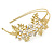Bridal/ Wedding/ Prom Matte Bright Gold Tone Clear Crystal, White Faux Pearl Floral Tiara Headband - Flex