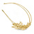 Bridal/ Wedding/ Prom Matte Bright Gold Tone Clear Crystal, White Faux Pearl Floral Tiara Headband - Flex - view 4