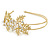 Bridal/ Wedding/ Prom Matte Bright Gold Tone Clear Crystal, White Faux Pearl Floral Tiara Headband - Flex - view 5