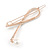 Rose Gold Tone Metal Clear Crystal, Simulated Pearl Bead Open Bow Hair Slide/ Grip - 70mm Across - view 4