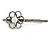 Vintage Inspired Thin Floral Barrette Hair Clip Grip Aged Silver Tone - 75mm Across - view 6