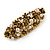 Vintage Inspired Caramel Faux Pearl, Topaz Crystal Floral Barrette Hair Clip Grip In Aged Gold Tone Finish - 85mm Across - view 9