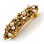 Vintage Inspired Caramel Faux Pearl, Topaz Crystal Floral Barrette Hair Clip Grip In Aged Gold Tone Finish - 85mm Across - view 4