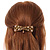 Vintage Inspired Caramel Faux Pearl, Topaz Crystal Bow Barrette Hair Clip Grip In Aged Gold Finish - 85mm Across - view 2
