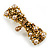 Vintage Inspired Caramel Faux Pearl, Topaz Crystal Bow Barrette Hair Clip Grip In Aged Gold Finish - 85mm Across - view 7