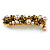 Vintage Inspired Caramel Faux Pearl, Champagne Crystal Floral Barrette Hair Clip Grip In Aged Gold Finish - 85mm Across - view 8