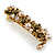 Vintage Inspired Caramel Faux Pearl, Champagne Crystal Floral Barrette Hair Clip Grip In Aged Gold Finish - 85mm Across - view 2