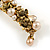 Vintage Inspired Caramel Faux Pearl, Champagne Crystal Floral Barrette Hair Clip Grip In Aged Gold Finish - 85mm Across - view 6
