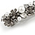Vintage Inspired White Faux Pearl, Clear Crystal Floral Barrette Hair Clip Grip In Gunmetal Finish - 85mm Across - view 4
