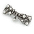 Vintage Inspired White Faux Pearl, Clear Crystal Bow Barrette Hair Clip Grip In Gunmetal Finish - 85mm Across - view 2