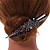 Large Dim Grey/ Midnight Blue/ Plum Austrian Crystal Bow Hair Beak Clip/ Concord Clip In Black Tone - 13cm Length - view 3