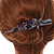 Large Dim Grey/ Plum/ Midnight Blue Austrian Crystal Floral Hair Beak Clip/ Concord Clip In Black Tone - 13cm Length/ - view 3