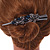 Large Dim Grey/ Midnight Blue Austrian Crystal Floral Hair Beak Clip/ Concord Clip In Black Tone - 13cm Length - view 3