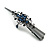 Large Midnight Blue Crystal Flower with Dangle Hair Beak Clip/ Concord Clip In Black Tone - 13cm L - view 7