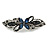 Small Vintage Inspired Midnight Blue Crystal Butterfly Barrette Hair Clip Grip In Aged Silver Finish - 70mm Across - view 7