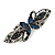 Small Vintage Inspired Midnight Blue Crystal Butterfly Barrette Hair Clip Grip In Aged Silver Finish - 70mm Across