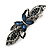 Small Vintage Inspired Midnight Blue Crystal Butterfly Barrette Hair Clip Grip In Aged Silver Finish - 70mm Across - view 8
