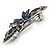 Small Vintage Inspired Midnight Blue Crystal Butterfly Barrette Hair Clip Grip In Aged Silver Finish - 70mm Across - view 4