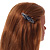 Small Vintage Inspired Midnight Blue Crystal Butterfly Barrette Hair Clip Grip In Aged Silver Finish - 70mm Across - view 9