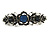 Vintage Inspired Midnight Blue Crystal Floral Barrette Hair Clip Grip In Aged Silver Finish - 85mm Across - view 7