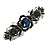 Vintage Inspired Midnight Blue Crystal Floral Barrette Hair Clip Grip In Aged Silver Finish - 85mm Across - view 5