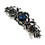 Vintage Inspired Midnight Blue Crystal Floral Barrette Hair Clip Grip In Aged Silver Finish - 85mm Across - view 8