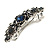 Vintage Inspired Midnight Blue Crystal Floral Barrette Hair Clip Grip In Aged Silver Finish - 85mm Across - view 4
