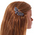 Small Vintage Inspired Midnight Blue Crystal Butterfly Barrette Hair Clip Grip In Aged Silver Finish - 70mm Across - view 2