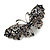 Small Vintage Inspired Midnight Blue Crystal Butterfly Barrette Hair Clip Grip In Aged Silver Finish - 70mm Across - view 8