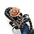 Vintage Inspired Midnight Blue Crystal Butterfly And Pink Rose Barrette Hair Clip Grip In Aged Silver Finish - 85mm Across - view 6